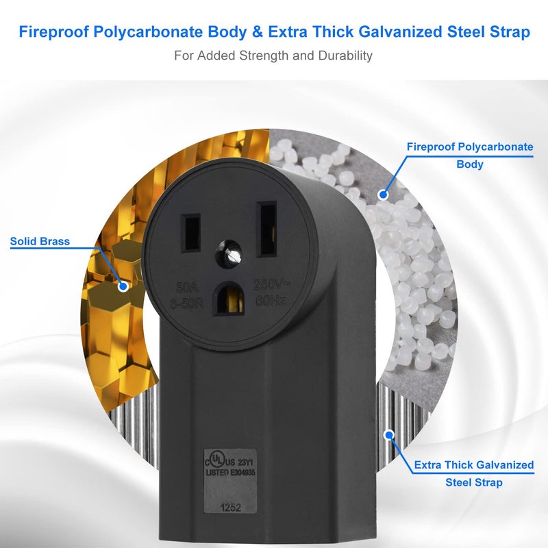 micmi NEMA 6-50R Receptacle 2-Pole 3-Wire Surface Mount Power Receptacle 250V 50A UL Listed, Black 2 Pack (NEMA 6-50R) - Image 3